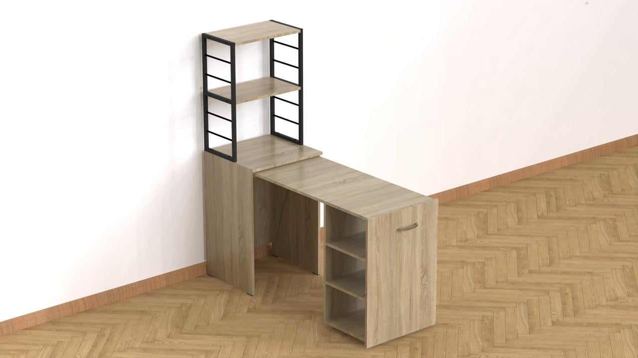 Стол-тумба трансформер Ferrum-decor Смарт 4/1 с этажеркой металл/ДСП 16 мм 1430x1450x500 мм Черный/Дуб Сонома (FRD-105126) - фото 1