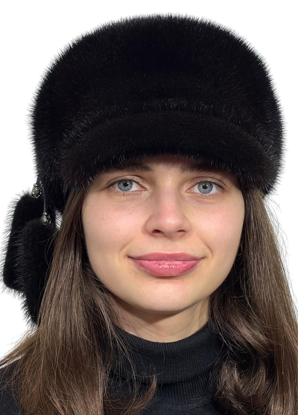 Кепка женская Меховой стиль Цельная из натурального меха норки M/L Темно-коричневый (028/C)