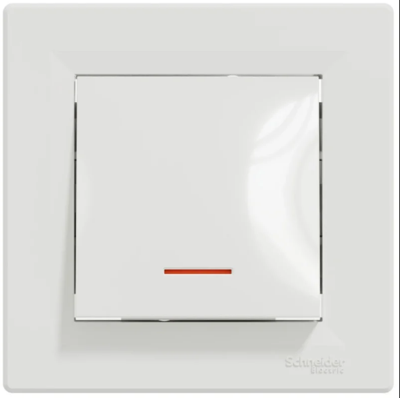 Выключатель одинарный Schneider Asfora с подсветкой с рамкой Белый (27615818)