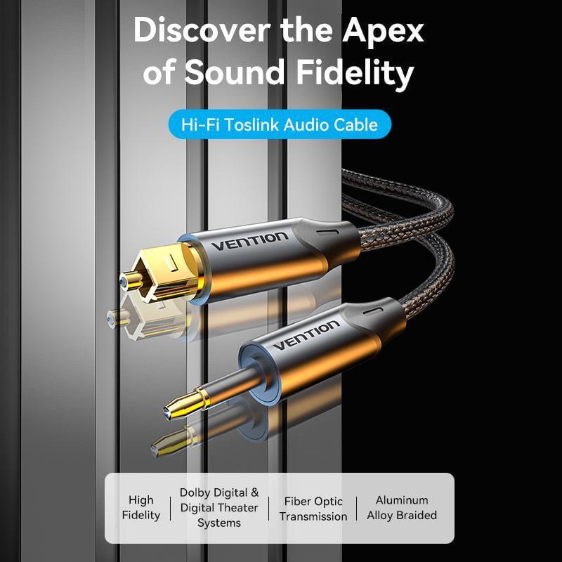 Кабель оптичний Vention mini Toslink-Toslink SPDIF Dolby Digital Аудіо Hi-Fi нейлонове обплетення 3 м Чорний (BKCBI) - фото 2 Кабель оптичний Vention mini Toslink-Toslink SPDIF Dolby Digital Аудіо Hi-Fi нейлонове обплетення 3 м Чорний (BKCBI) - фото 2