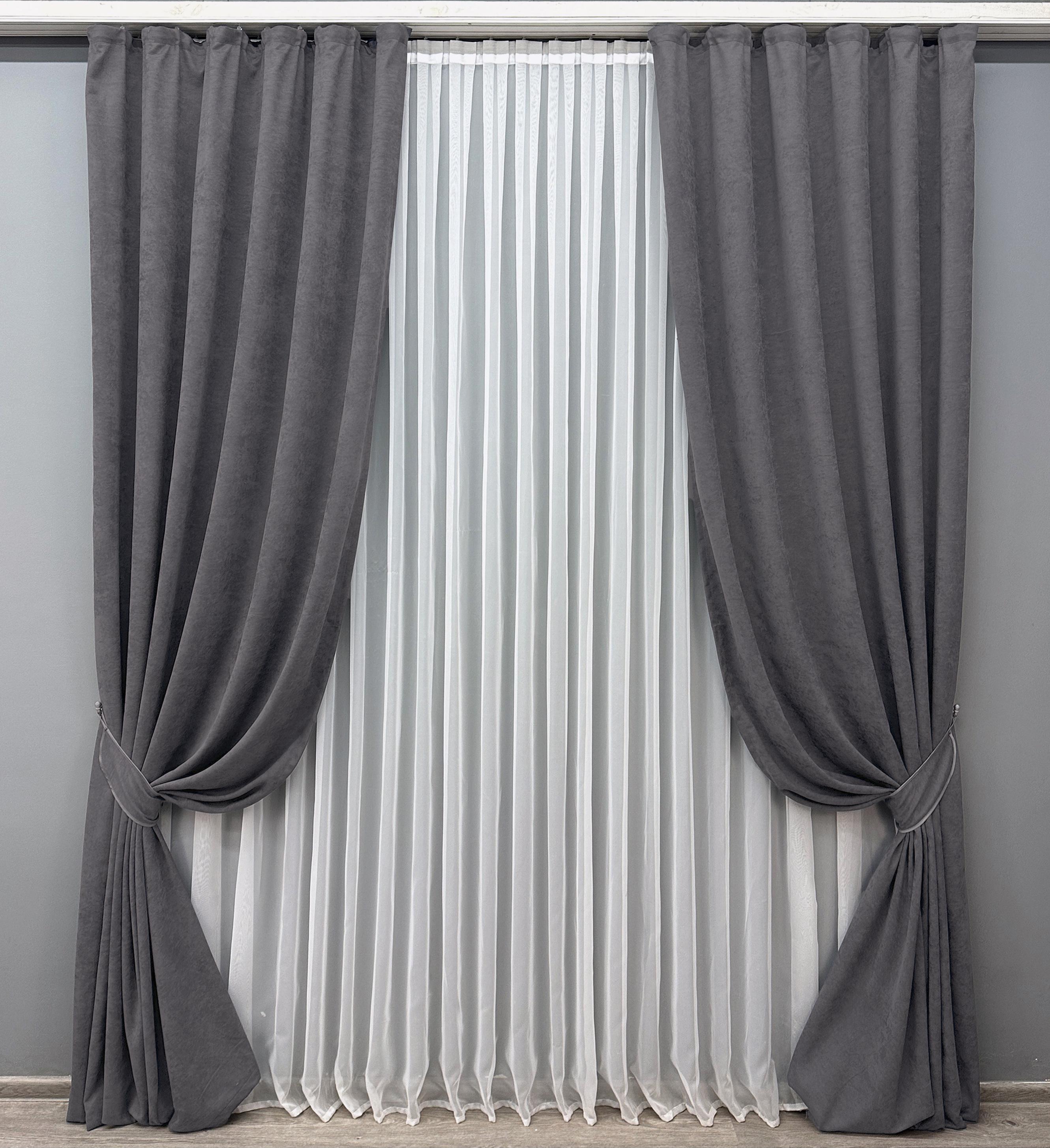 Комплект штор VR-Textil Petek YL №1706ш микровелюр 100х295 см 2 шт. Графитовый (31-796)