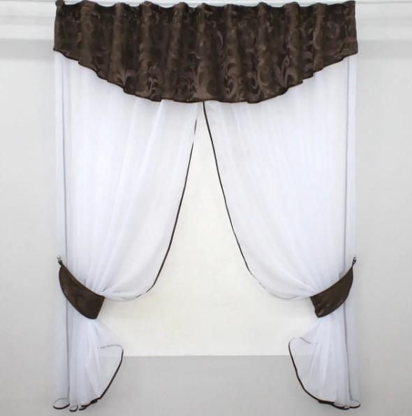 Комплект шторки/ламбрекен 270х170 см Коричневый/Белый (084к)