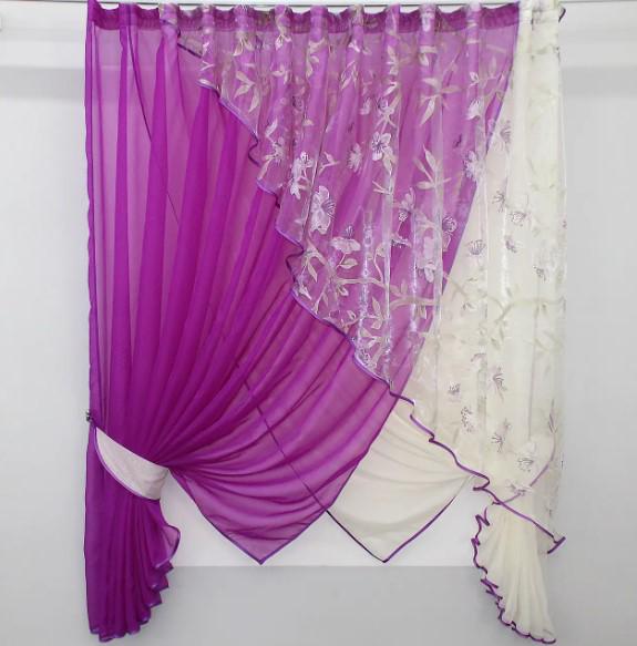 Занавеска на кухню/балкон 300х170 см Фуксия/Молочный (063к)