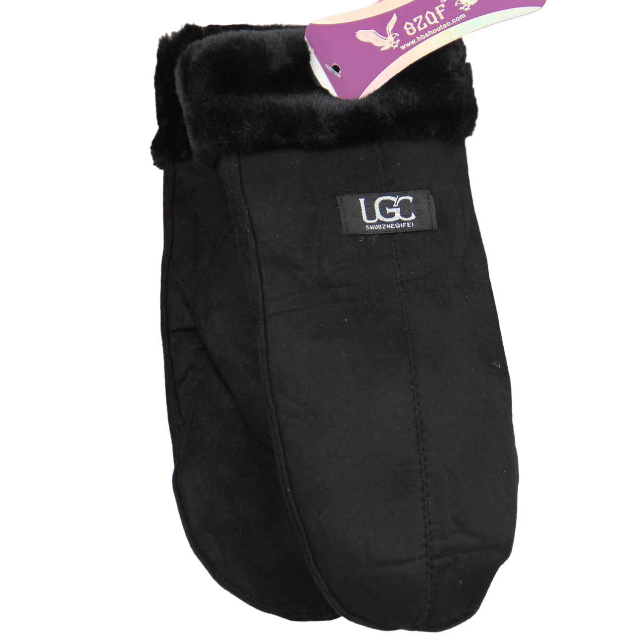 Перчатки женские экозамшевые на меху двойные М-L Черный (33941)