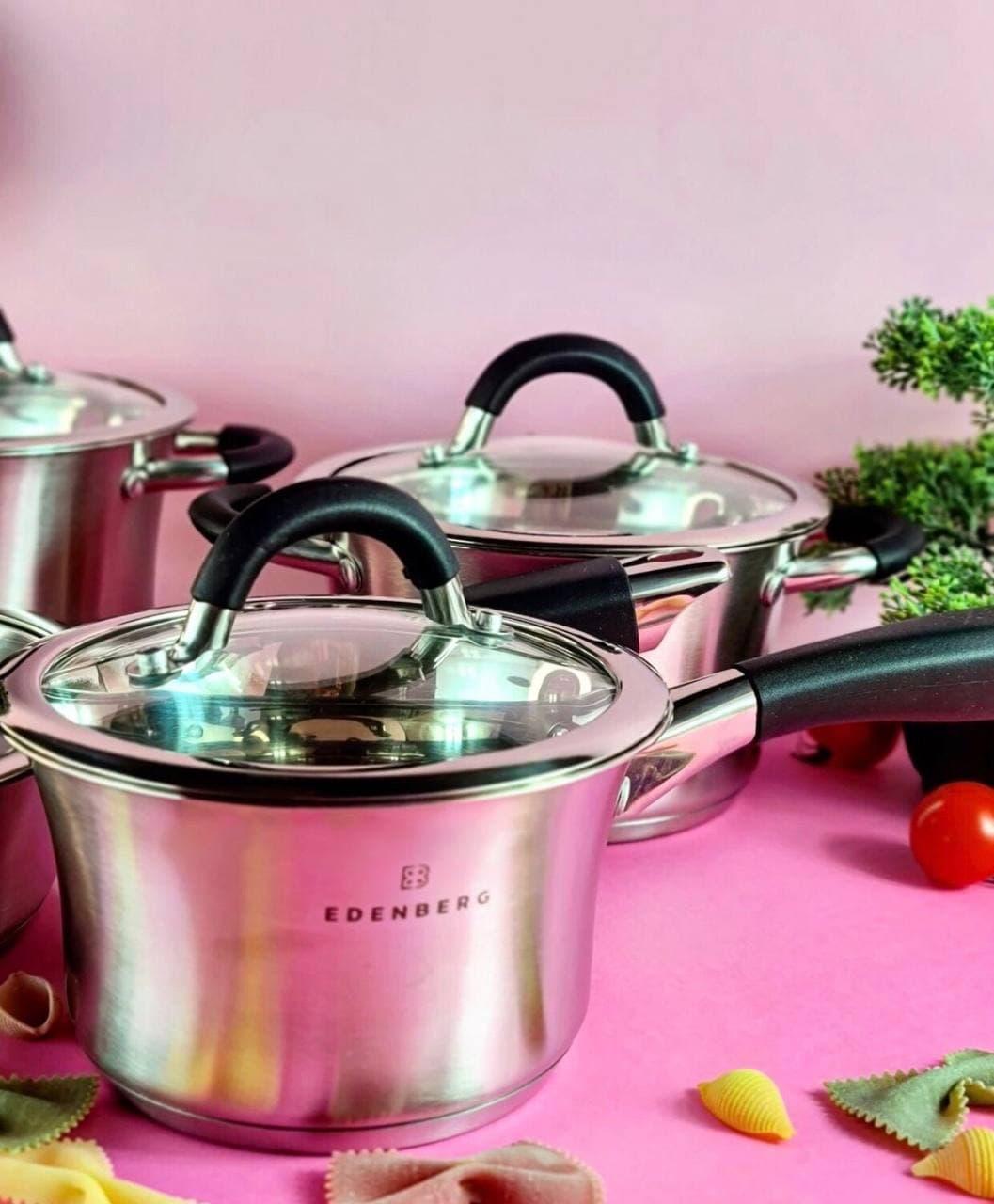 Набір каструль Edenberg із нержавіючої сталі + ківш із товстим дном 8 пр. (EB-2407) - фото 3 Набір каструль Edenberg із нержавіючої сталі + ківш із товстим дном 8 пр. (EB-2407) - фото 3