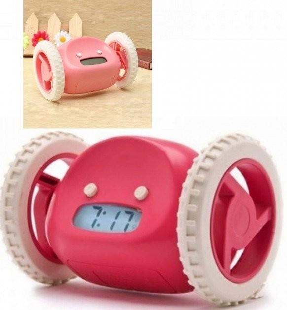 Будильник що тікає Alarm Clock CH-1818 електронний на коліщатках Pink - фото 2