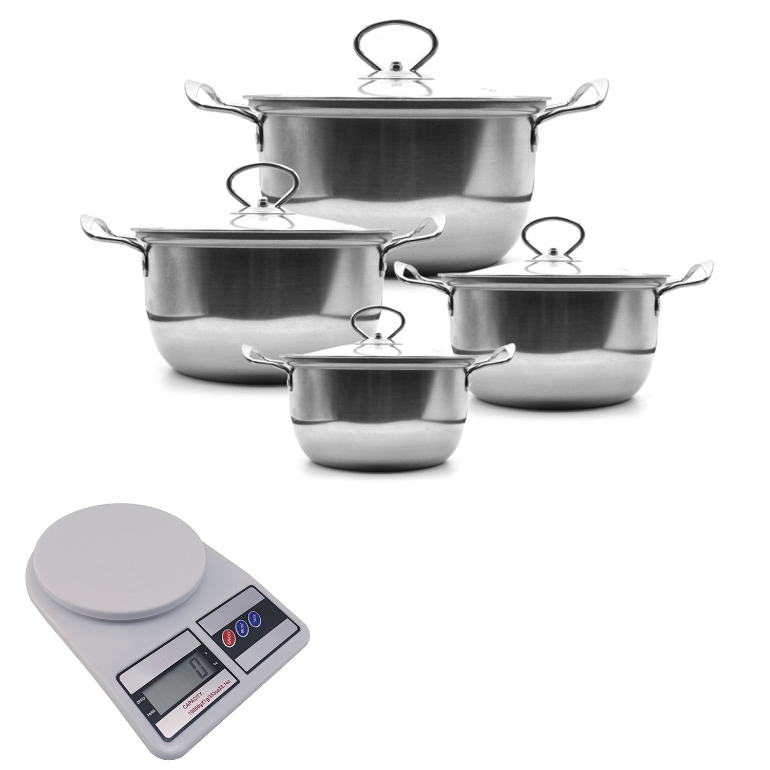 Набор кастрюль с крышками UNIQUE 5072UN из нержавеющей стали для всех типов плит 8 пр. с весами (f7427762)