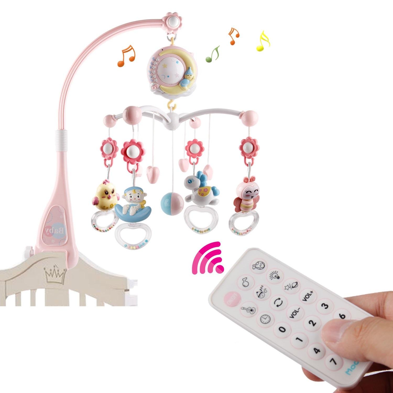 Мобиль музыкальный Baby Bell Moon 3в1 с ночником проектором и пультом управления розовый