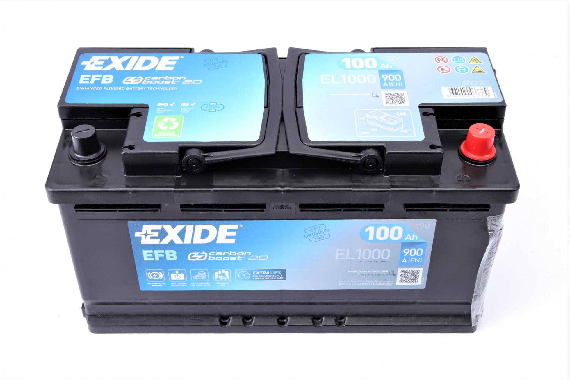 Акумулятор EXIDE EFB R EN900 100 Ah-12 V 353х175х190 мм (EL1000)