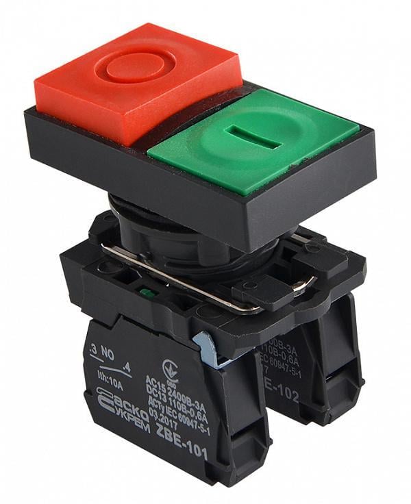 Кнопка двойная ПУСК/СТОП АСКО-УКРЕМ без фиксации 1НВ+1НЗ TB5-AL8425 (A0140010170)