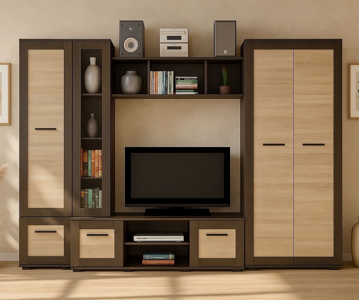 Сучасна стінка Mebel Service Kongo 300х53х204 см Венге/Дуб апріл (31265755) Сучасна стінка Mebel Service Kongo 300х53х204 см Венге/Дуб апріл (31265755)