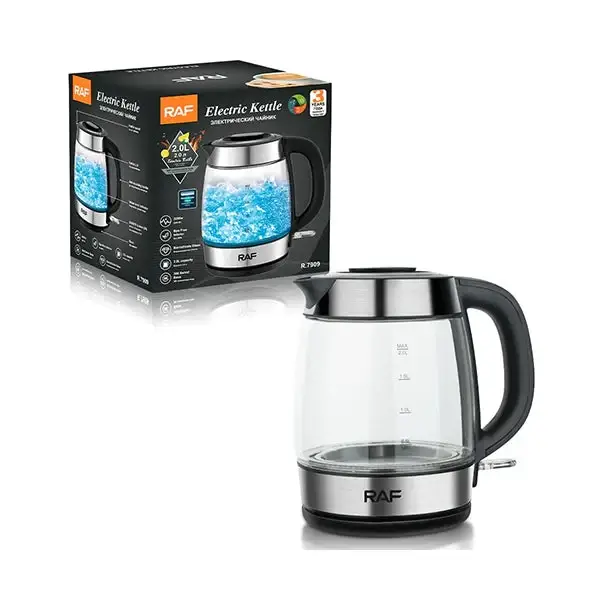 Електрочайник скляний на 2 л з індикатором роботи (RAF 7909) - фото 4 Електрочайник скляний на 2 л з індикатором роботи (RAF 7909) - фото 4