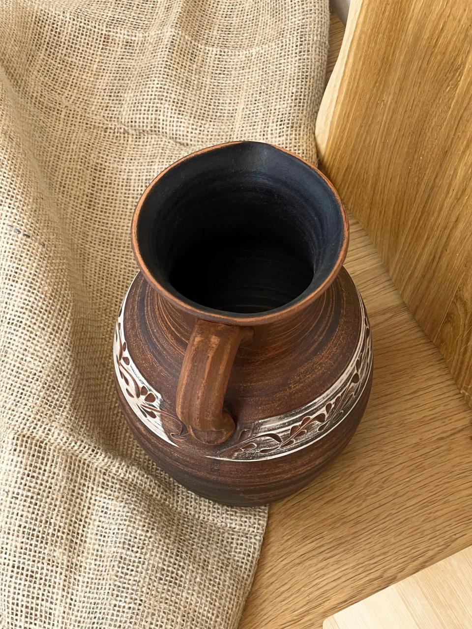 Глек керамічний глиняний різьблений з ручкою ангоб 2 л (3001-36) - фото 6