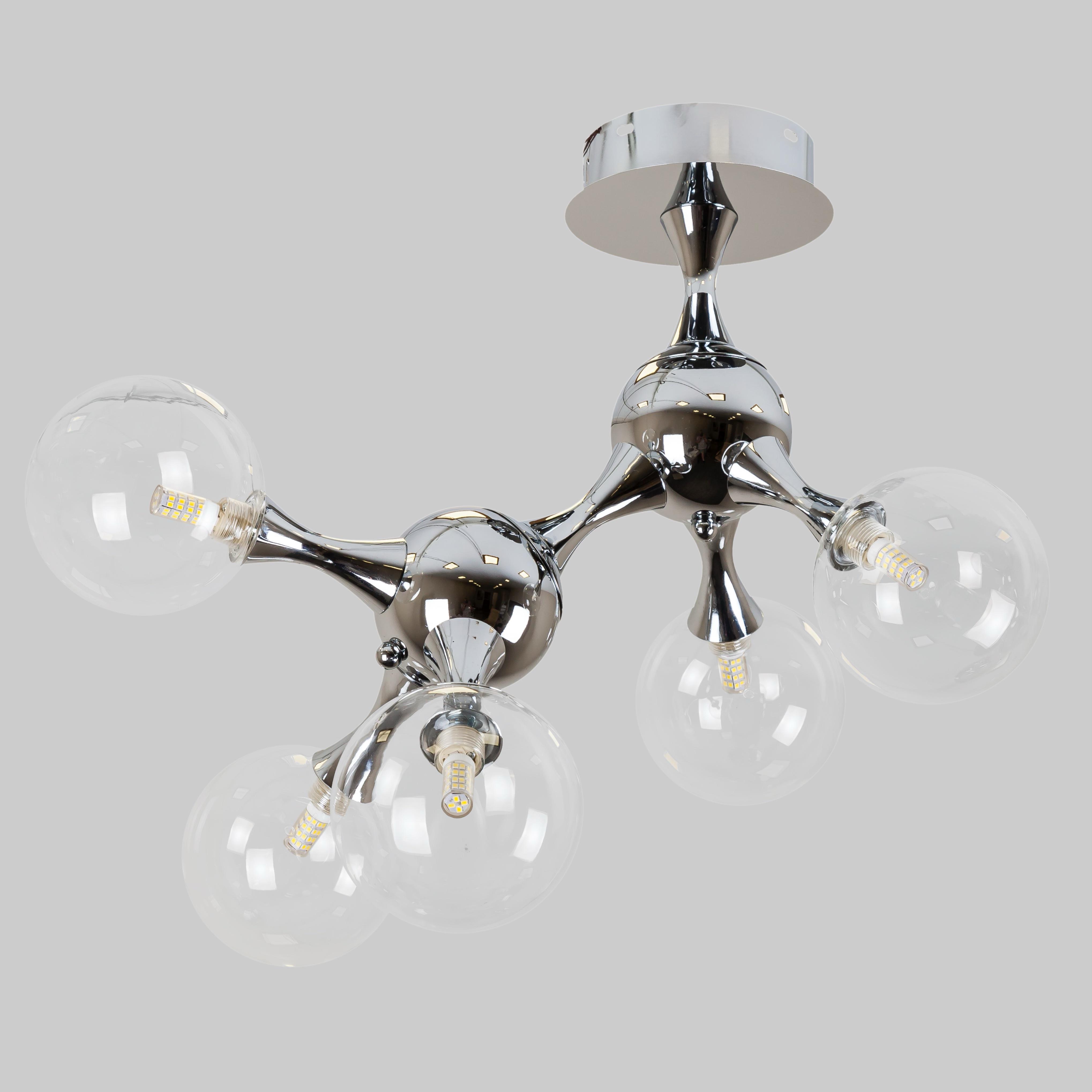 Люстра 5 прозрачных плафонов Серебряный (52-9817-5 CR+CL)