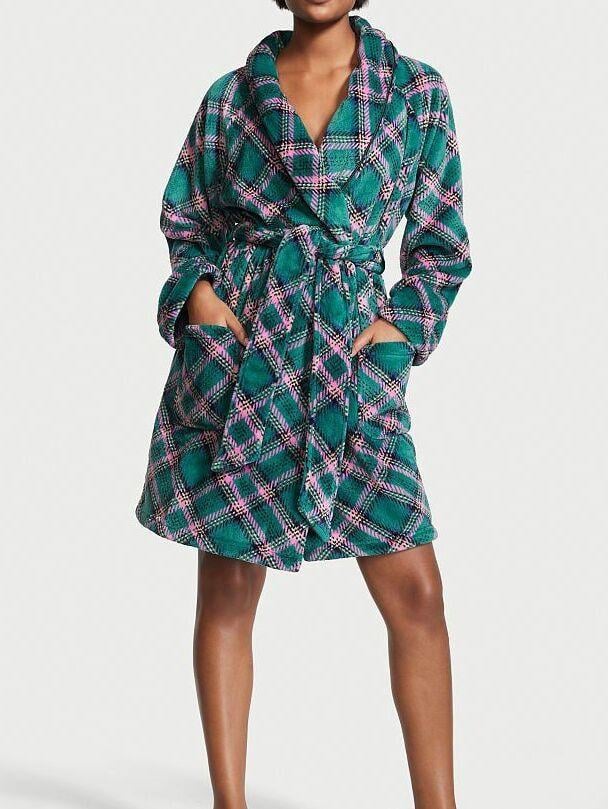Халат женский плюшевый Victoria's Secret Short Cozy Robe в полоску XS/S Зеленый (2816368879)