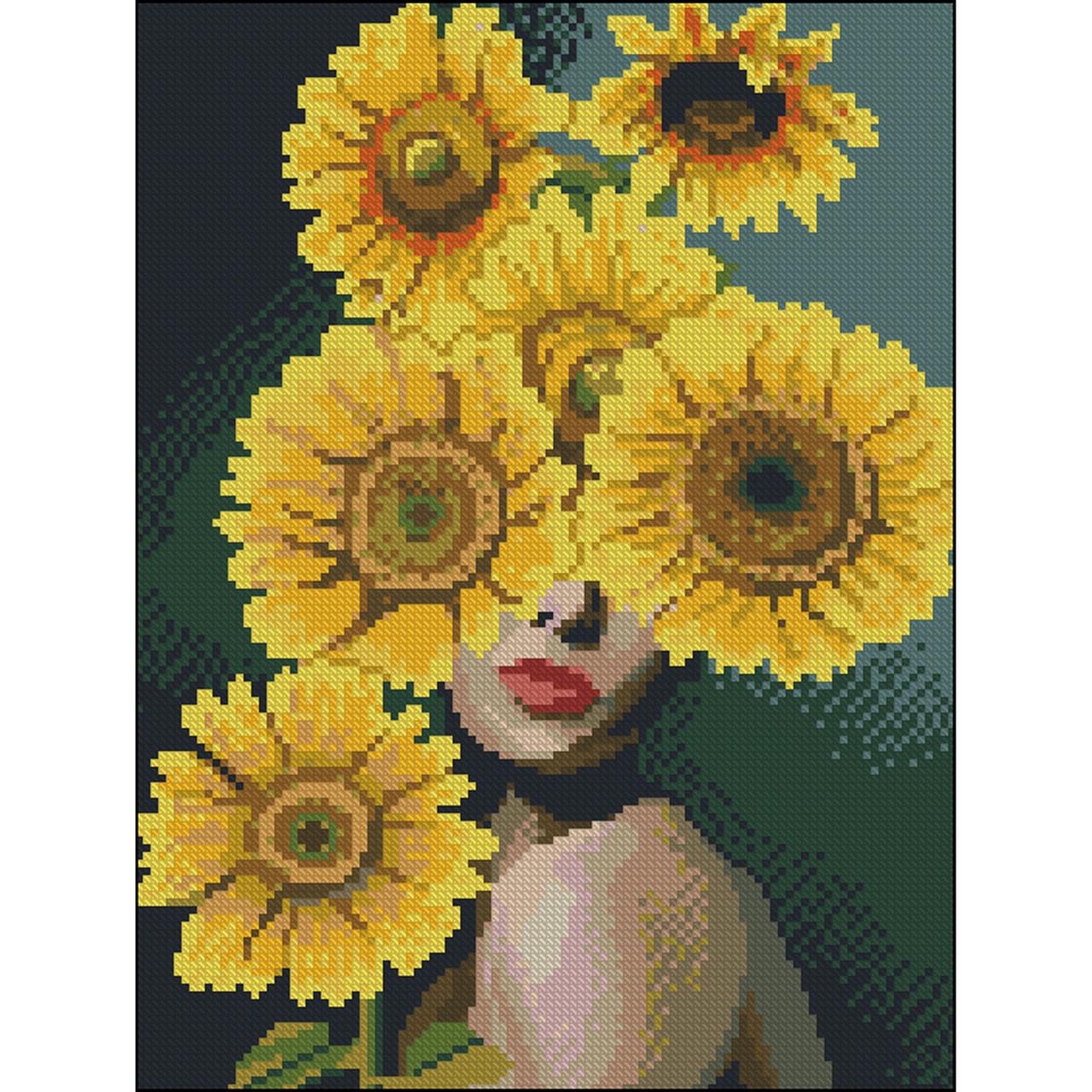 Алмазная мозаика Strateg Леди с подсолнухами без подрамника 30х40 см (ZAV3040-39)