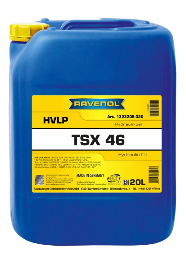 Гидравлическое масло RAVENOL Hydraulikoel TSX HVLP 46 минеральное 20 л (1323205-020)