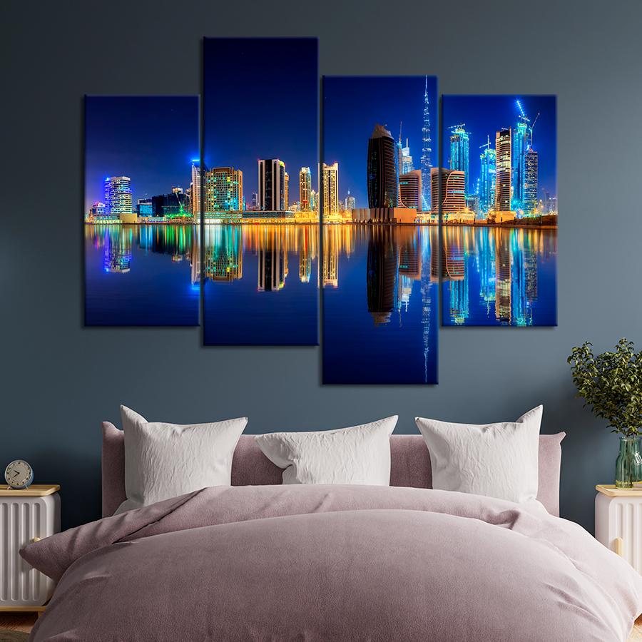 Картина город Неоновые огни небоскрёбов Дубая 149x106 см (A857-4)