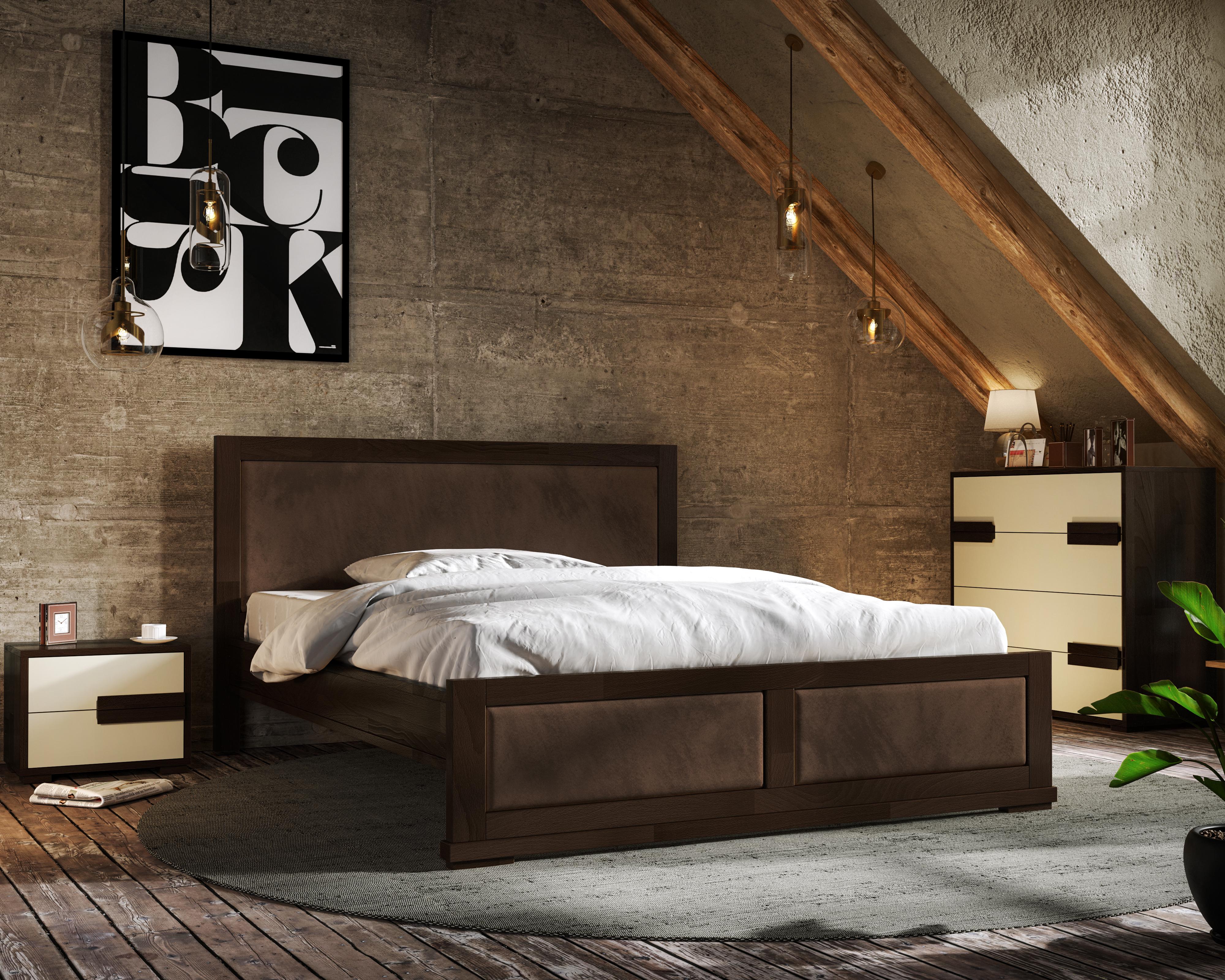 Кровать двуспальная Arbor Drev Тренд с основанием натуральное дерево бук/ткань велюр Лагуна 15 160х200 см Орех темный/Темно-коричневый (47184)