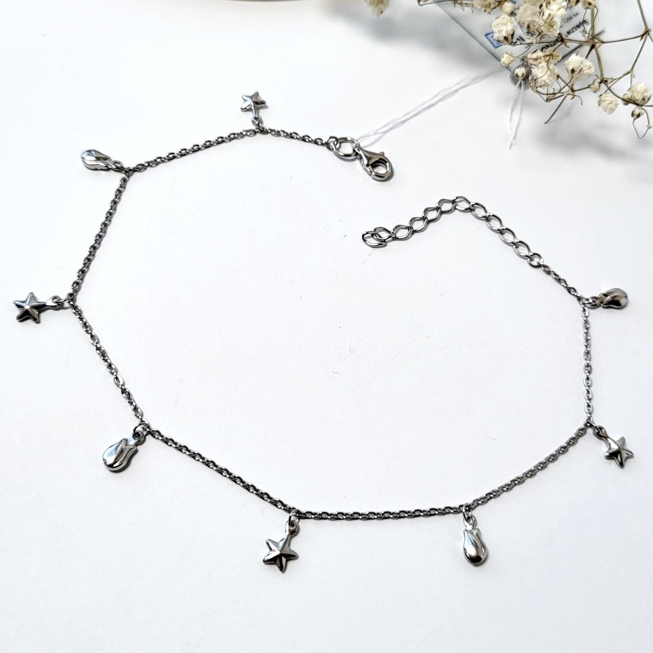 Браслет на ногу Звезда и Тюльпан с подвесками серебро 23-27 см 925 пробы (2370р)