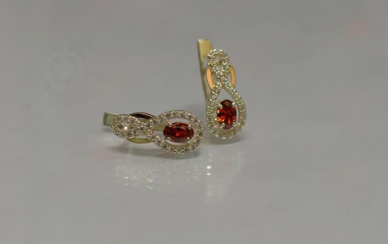 Серебряные серьги Sil с золотыми вставками 125s-5 Красный (Sil-789)