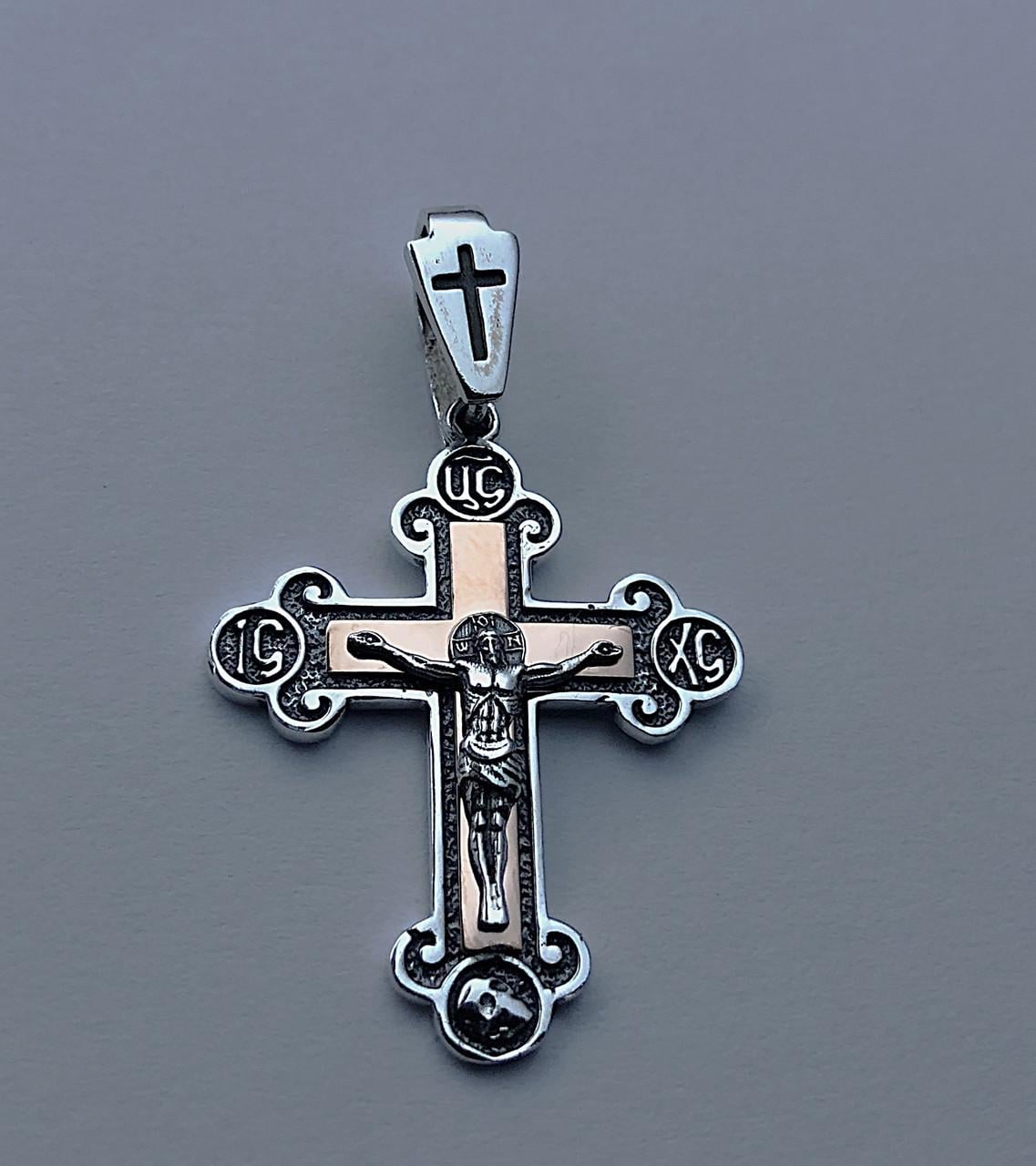 Крестик серебряный с золотыми пластинами 375 пробы (КДУ-69/1)