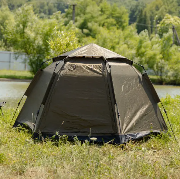 Палатка туристическая шестиугольная трехместная 240х210х130 см Зеленый (LU-020) - фото 4