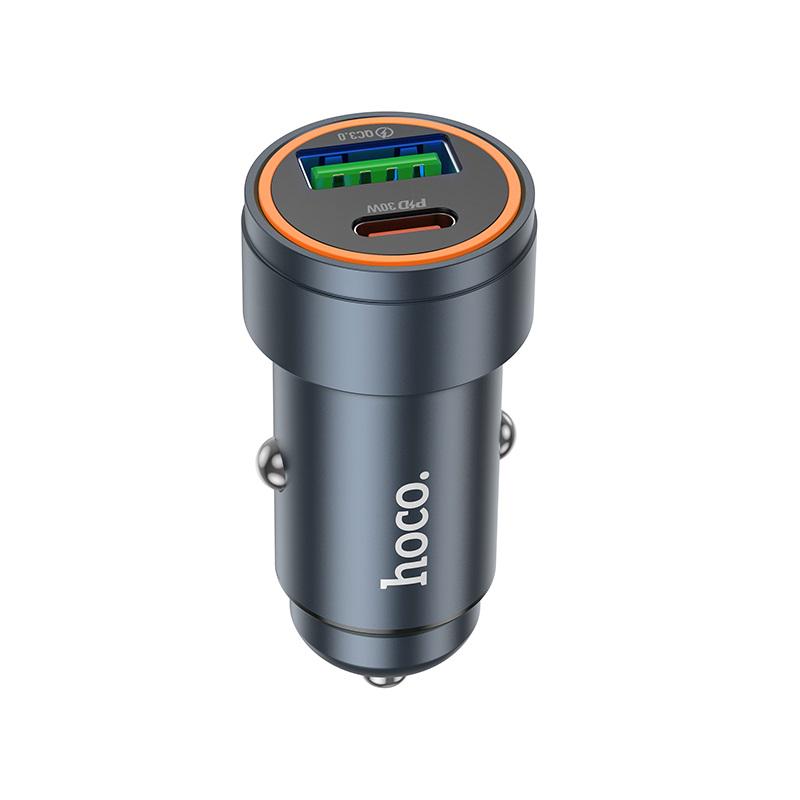 Зарядное устройство для телефонов Hoco Z57A Glorious PD30W+QC3.0 car charger Metal Gray (24822)