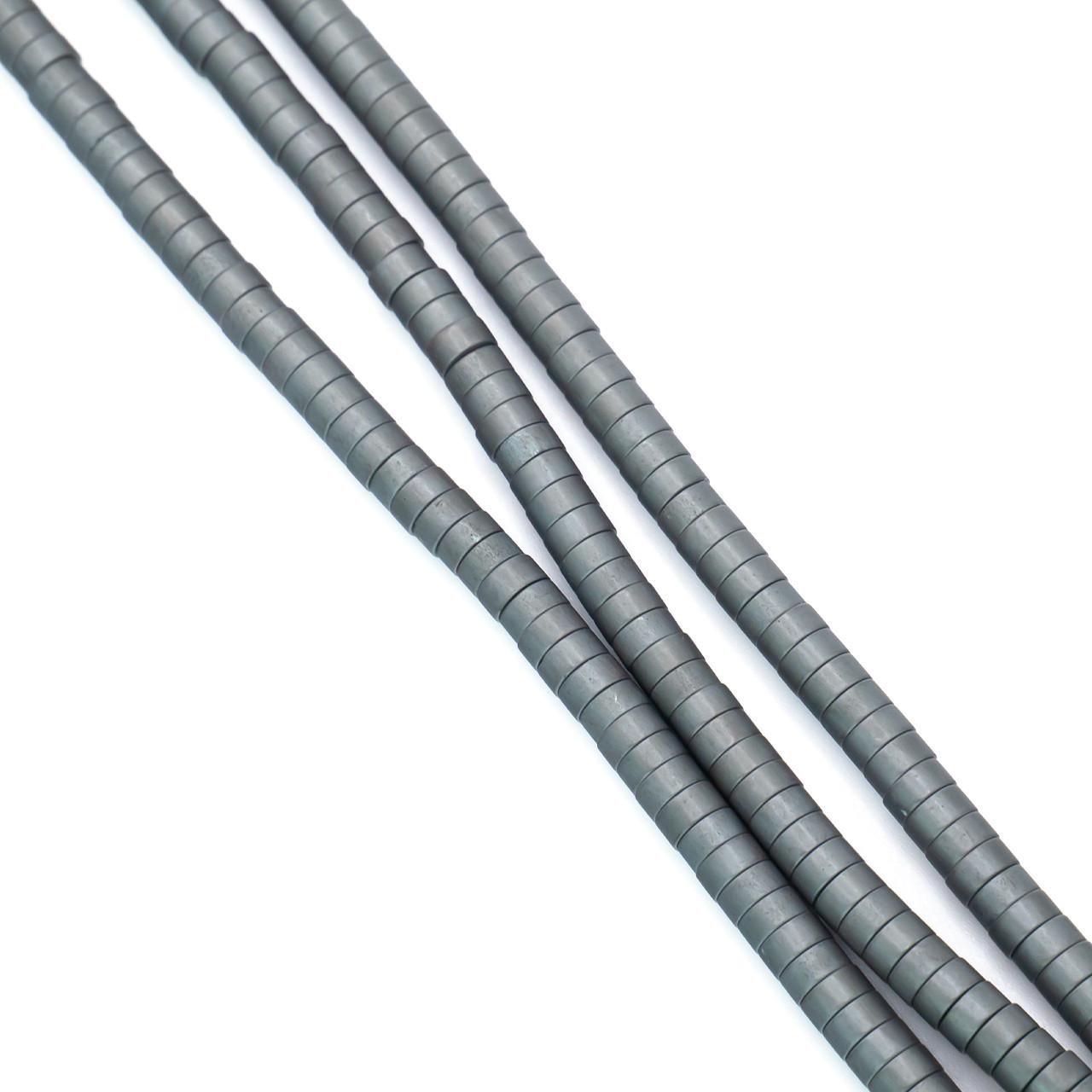 Бусины гематитовые Шайба 4х2 мм 40 см 205 шт. Серый матовый (БГ0402ш65)