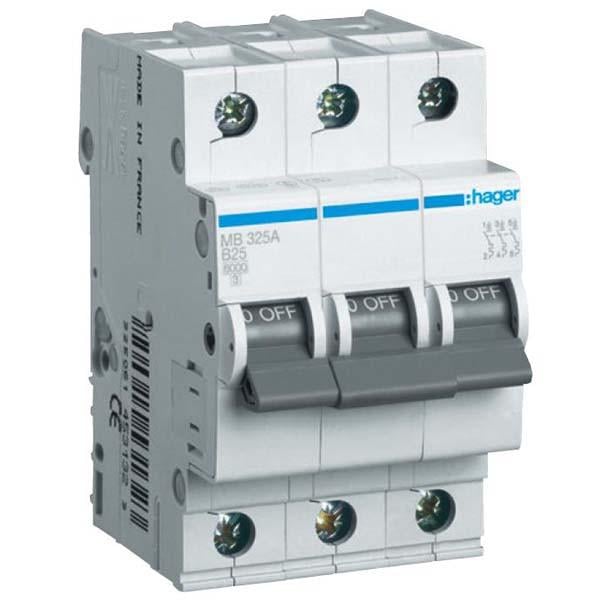 Автоматический выключатель Hager 1A 6 kA 3 полюса тип C MC301A (11242)