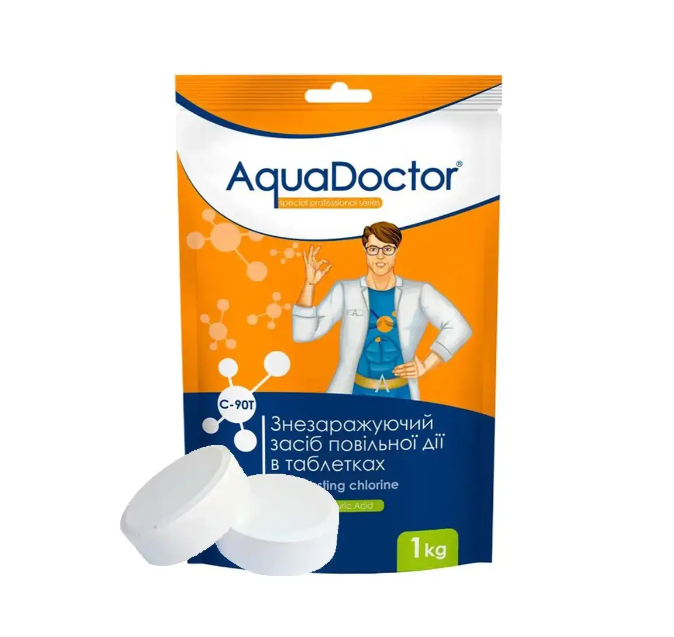 Медленный хлор для бассейна Aquadoctor C-90T 1 кг в больших таблетках