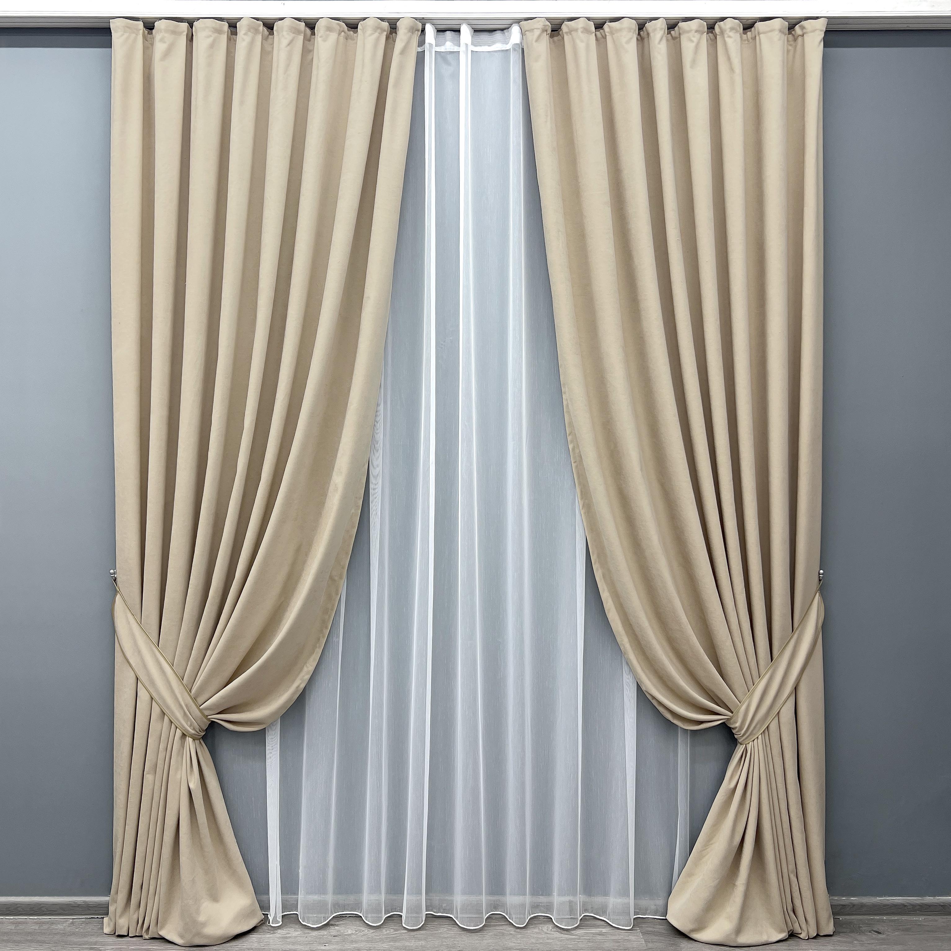 Комплект штор VR-Textil Petek YL №2013ш микровелюр 200х270 см 2 шт. Бежевый (32-379)