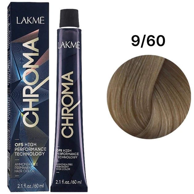Краска для волос безаммиачная перманентная Lakme Chroma Permanent Hair Color 9/60 Chestnut Very Light Blonde ​60 мл