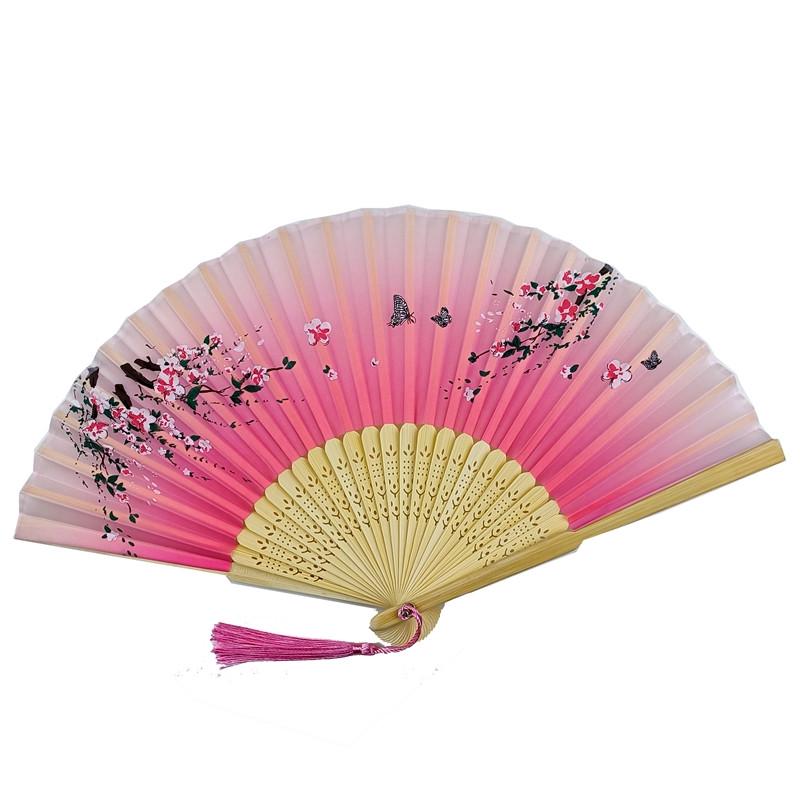 Віяло жіноче складане з пензликом 21х37 см Рожевий (C4050)