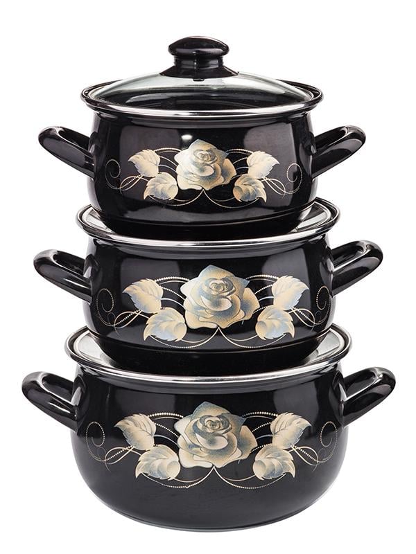 Набір каструль Interos Золота роза 3 шт. емальовані Набір каструль Interos Золота роза 3 шт. емальовані