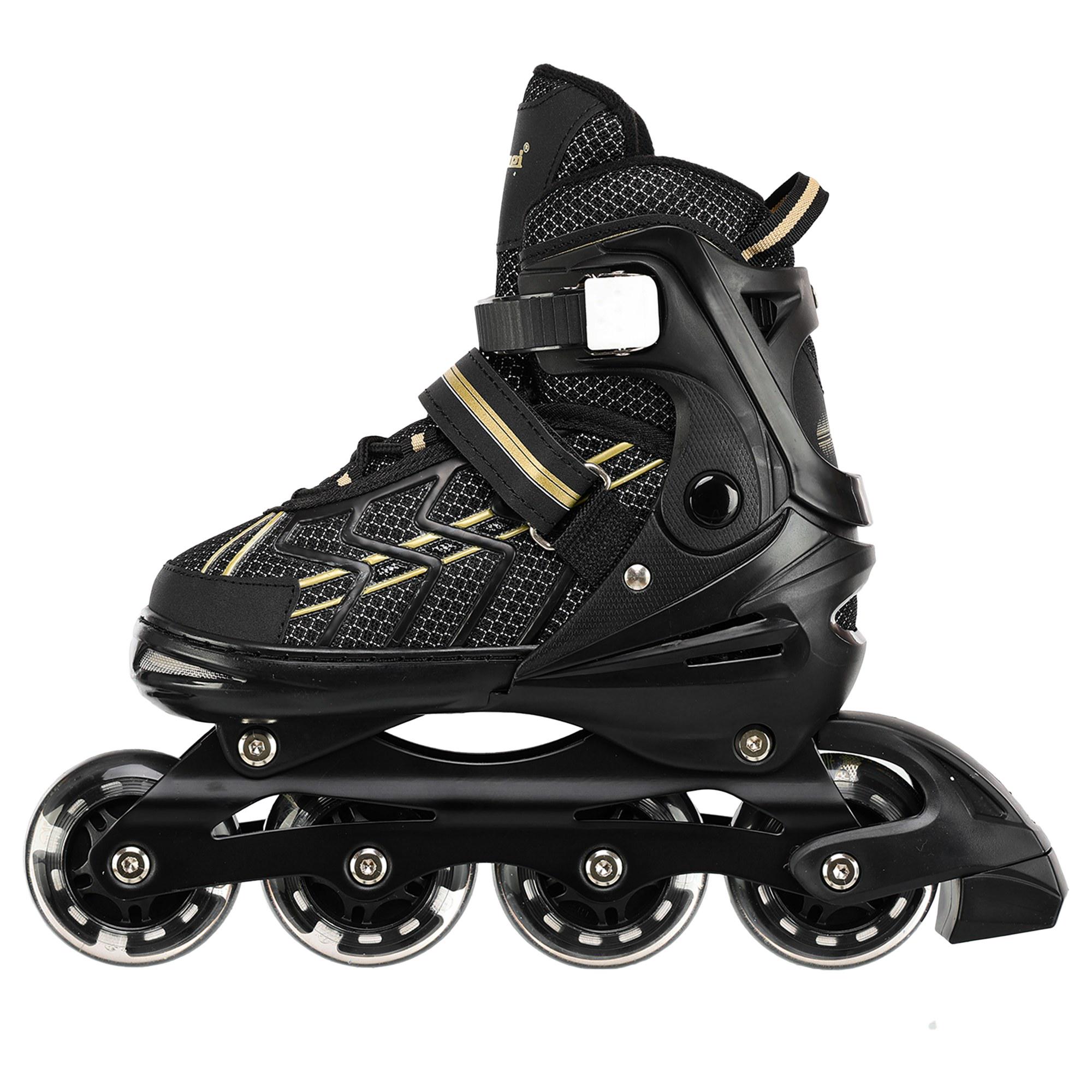 Роликовые коньки Banwei BW-129 раздвижные колеса светящиеся р. 31-34 Черный (BW-129_Черный_S_(31-34) - фото 2 Роликовые коньки Banwei BW-129 раздвижные колеса светящиеся р. 31-34 Черный (BW-129_Черный_S_(31-34) - фото 2