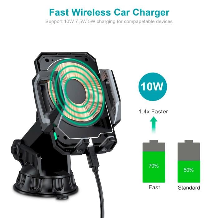 Кріплення для авто Choetech з бездротовою зарядкою 15W для телефонів 4,7-7,2" (616804) - фото 4
