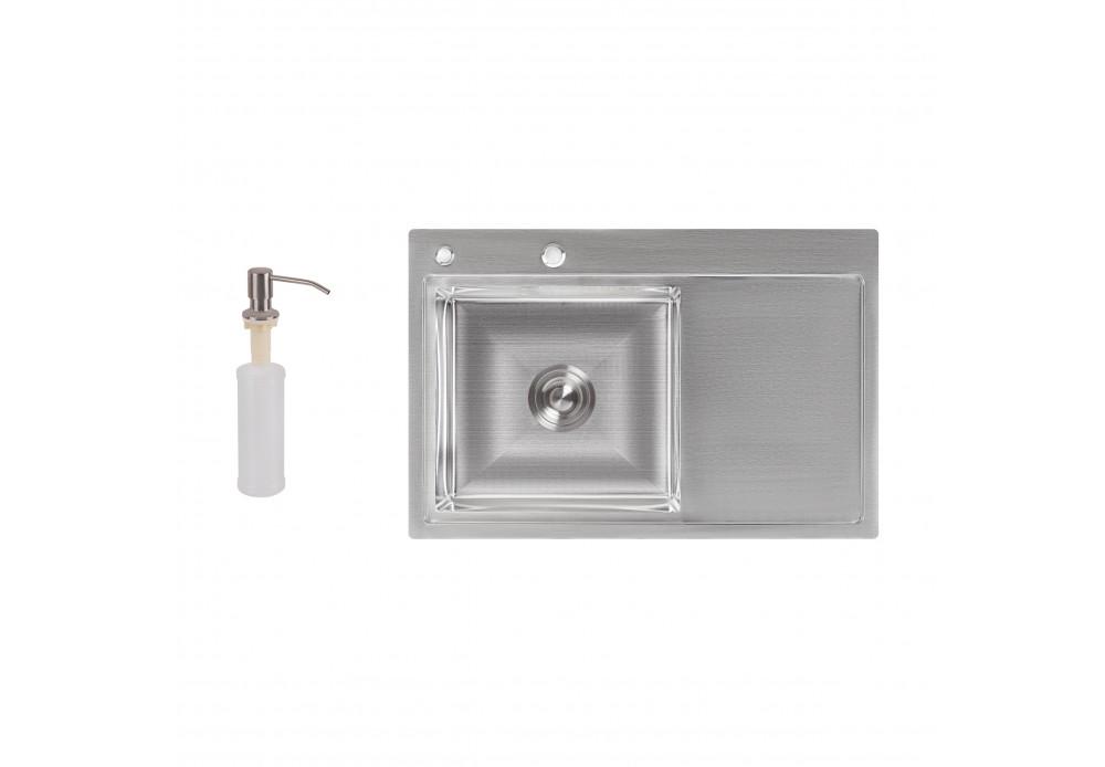 Набор 2в1 кухонная мойка Lidz H7851L 3/0,8 мм Brush с дозатором для моющего средства