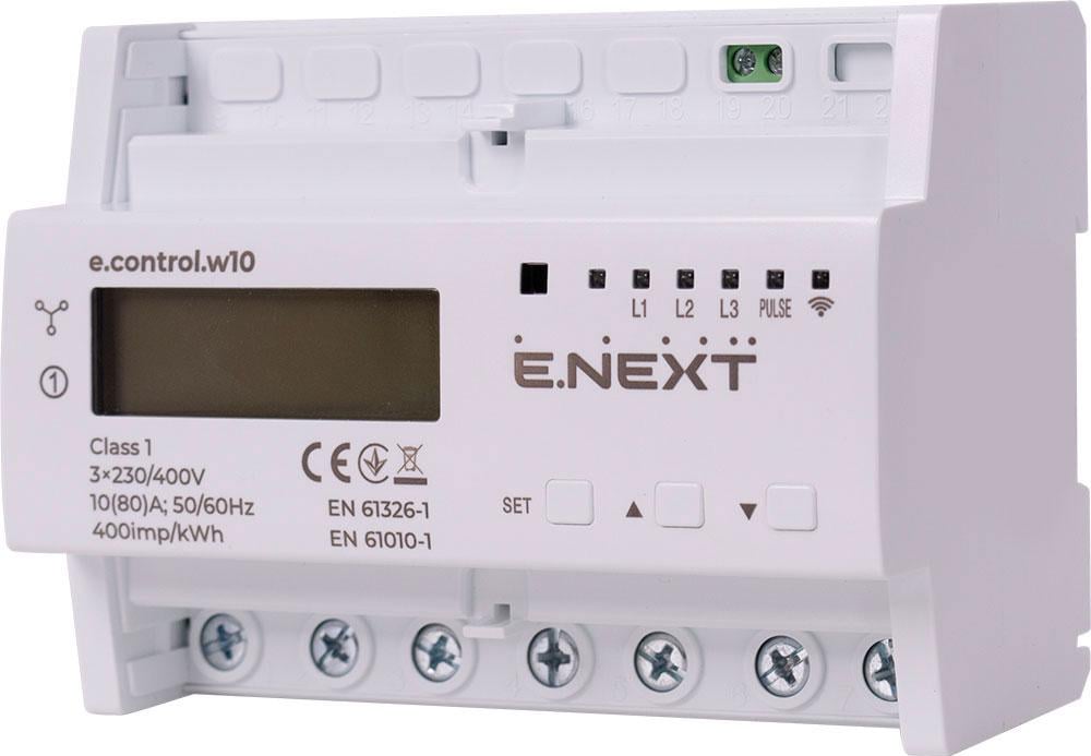 Лічильник електронний трифазний E.NEXT e.control.w10 80А клас 1 Wi-Fi (i0310041)