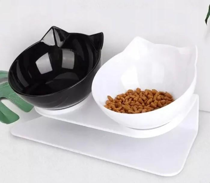 Подвійна миска для собак і котів на підставці для корму та води 2х400 мл - фото 3