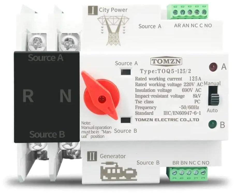 Перемикач введення резерву Tomzn автоматичний 125 A 230V 2 полюси (22679486) Перемикач введення резерву Tomzn автоматичний 125 A 230V 2 полюси (22679486)