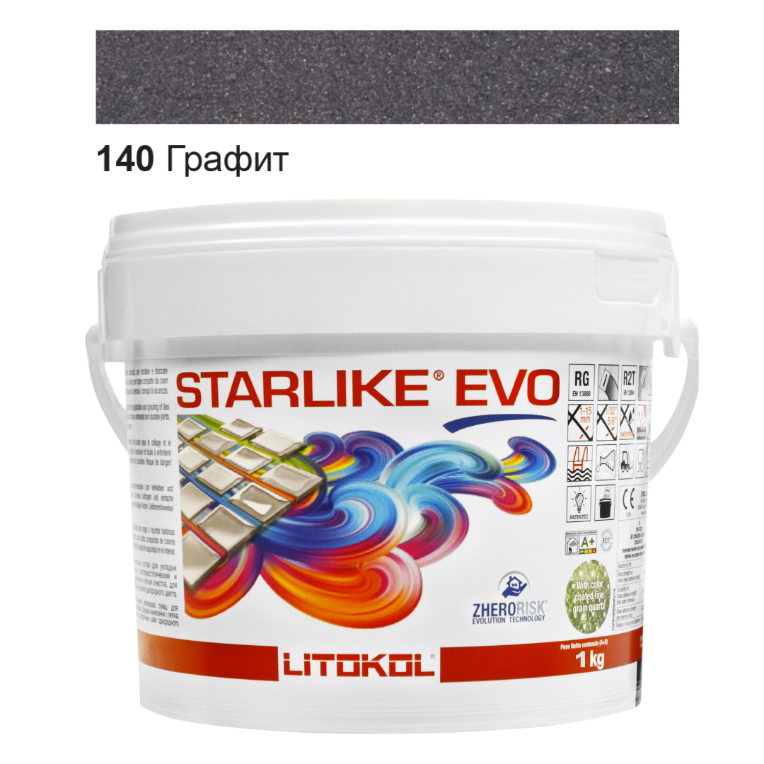 Затирка для плитки епоксидна Litokol Starlike EVO 1 кг 140 Графіт (STEVONGR0001)