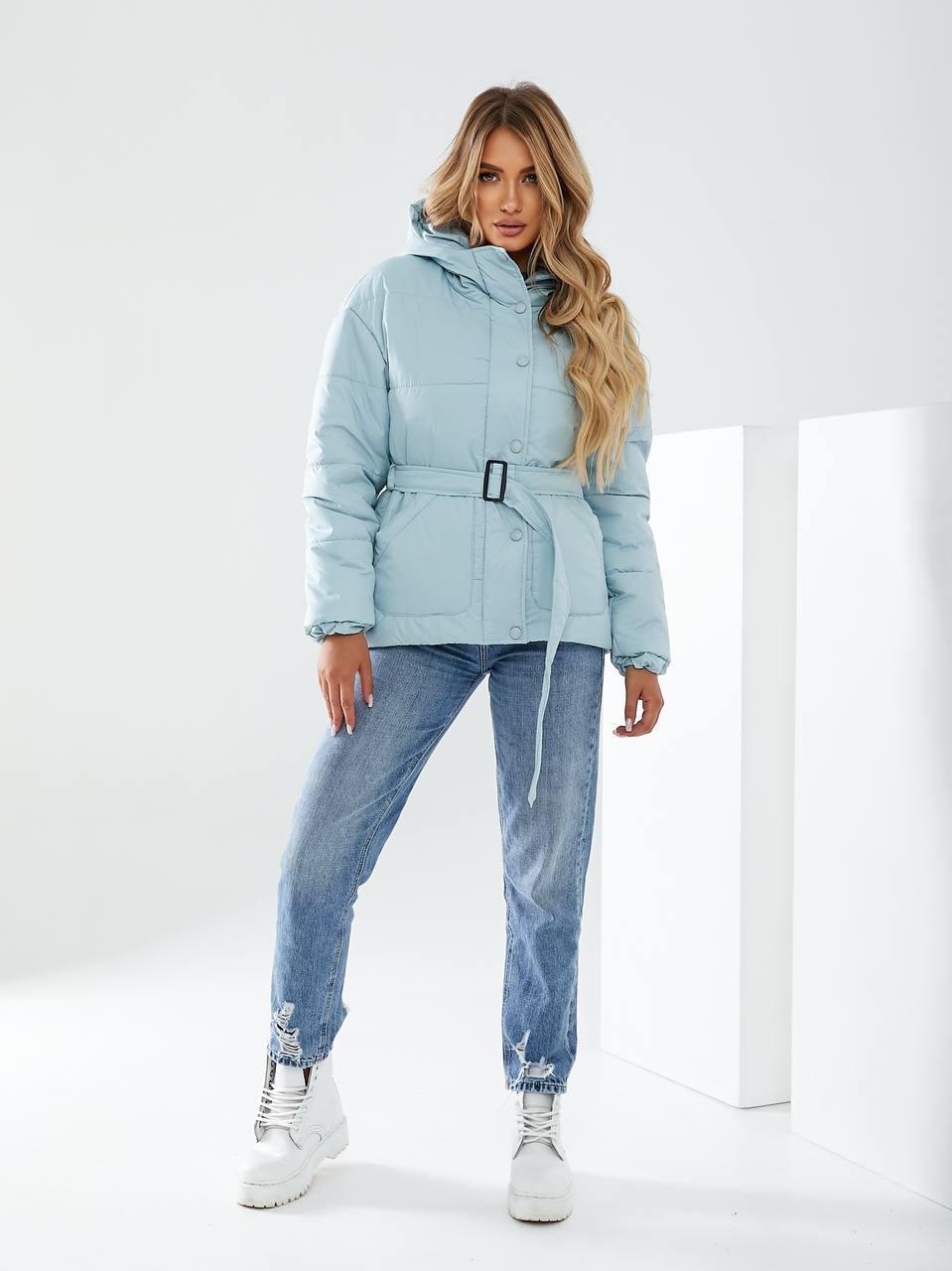 Куртка утеплена Khan коротка з поясом р. 42 Блакитний гортензіевий (Kh332) - фото 3 Куртка утеплена Khan коротка з поясом р. 42 Блакитний гортензіевий (Kh332) - фото 3