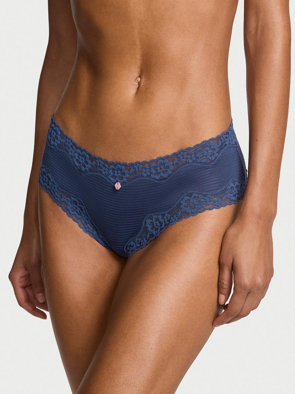 Трусики женские Victoria's Secret Cotton Shadow Stripe Lace-Waist Cheeky M Синий (2879058733)