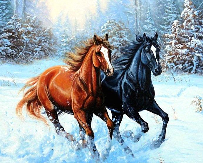 Алмазная мозаика My Art Лошади на подрамнике квадратные алмазы 40х50 см (ТН441)