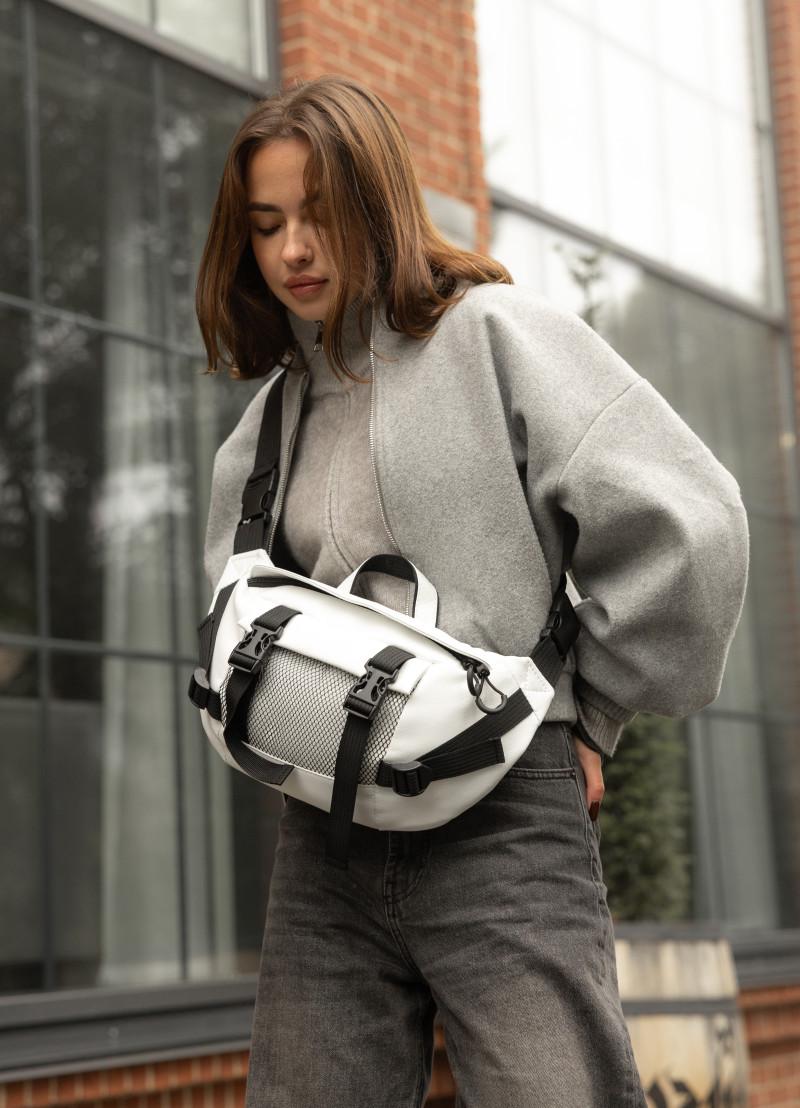 Поясная женская сумка-бананка Sambag DynamicDart 38×21×7 см Белый (80411008)