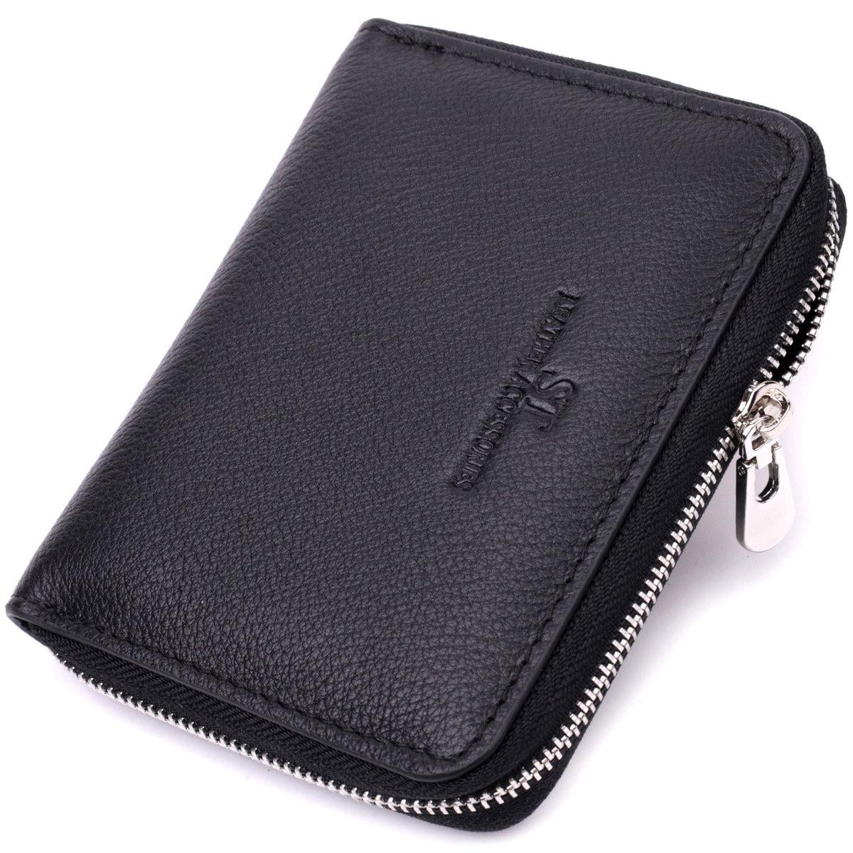 Кошелек ST Leather 19489 на молнии с тисненым логотипом из натуральной кожи Черный (168-136-19489)