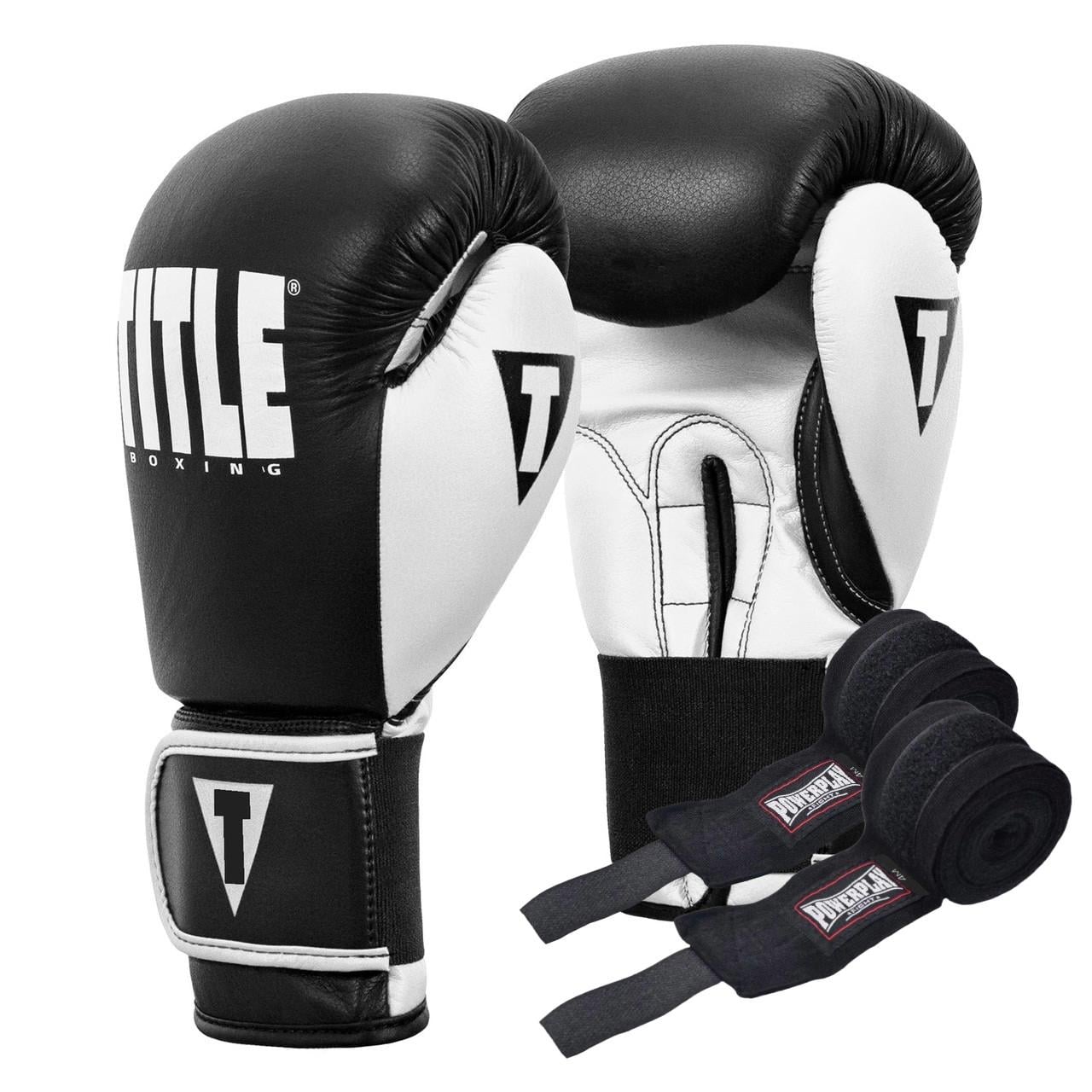 Боксерські рукавиці TITLE Boxing Dynamic Strike 14 oz з бинтами 4 м Black/White
