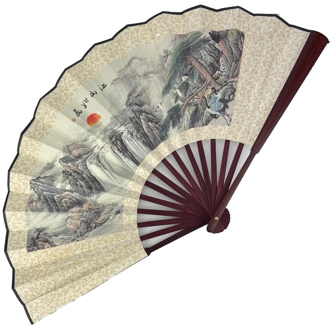 Веер двусторонний Пейзаж 33х58 см Серый (C6202)