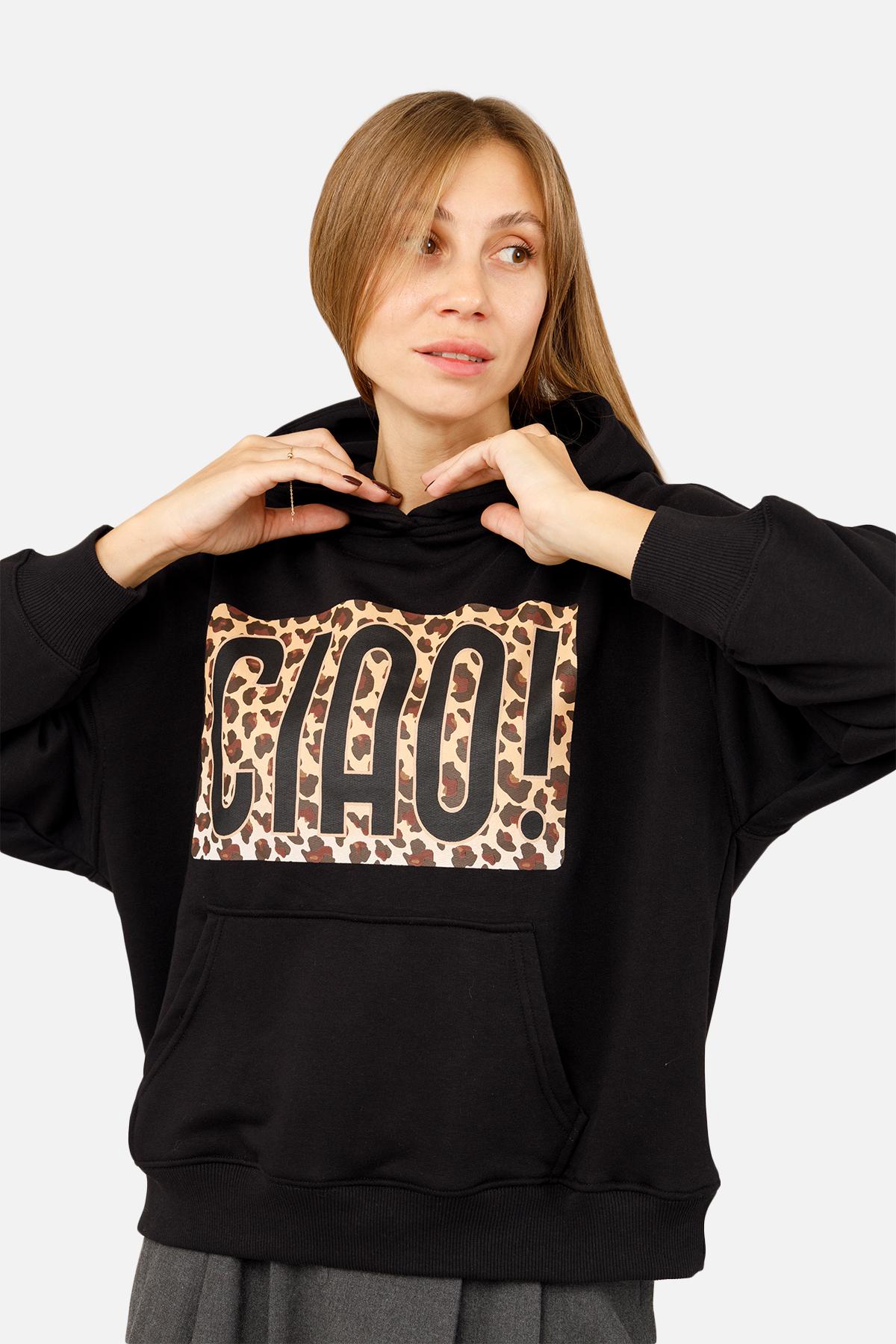 Худи женское ЦБ-00262503 р. 46 Черный (SKT001027030) - фото 2 Худи женское ЦБ-00262503 р. 46 Черный (SKT001027030) - фото 2